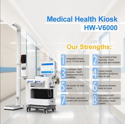 Chiosco sanitario self-service dotato di BIM Body Height Weight Scale e touch screen