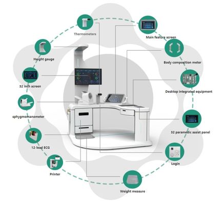 Comodo Controllo della Salute del Corpo di Zucchero nel Sangue ECG Kiosk Machine con stampante laser A4